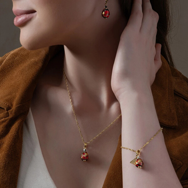 Luxusní náhrdelník Vermilion Nude s 24karátovým zlatem v perle Lampglas NNM2/AG/POZ