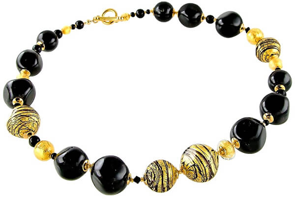 Lussuosa parure di gioielliGolden Tiger in perle Lampglas con oro 24 carati CQ5 (collana, orecchini)