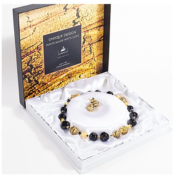 Set de bijuterii de luxGold en Tiger din perle Lampglas cu aur de 24 de carate CQ5 (colier, cercei)