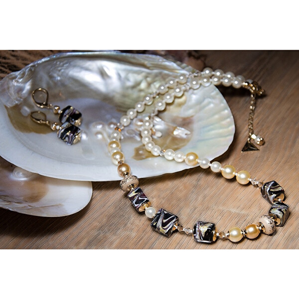 Außergewöhnliche Ohrringe Tiger & Pearl mit 24 Karat Gold in Perlen Lampglas ECU74