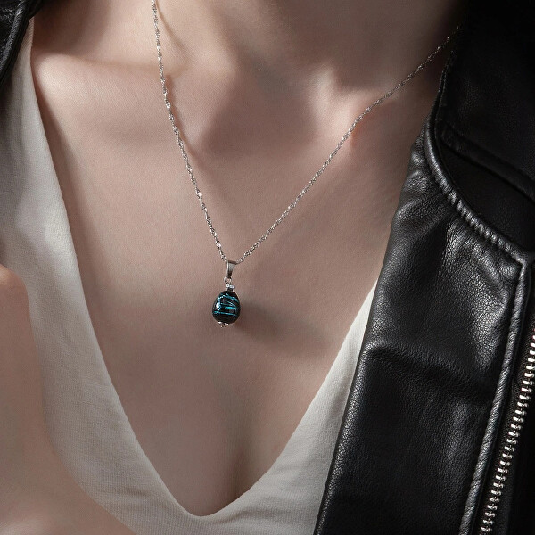 Módní náhrdelník Cobalt Nude s ryzím stříbrem v perle Lampglas NNM3/AG/RHO