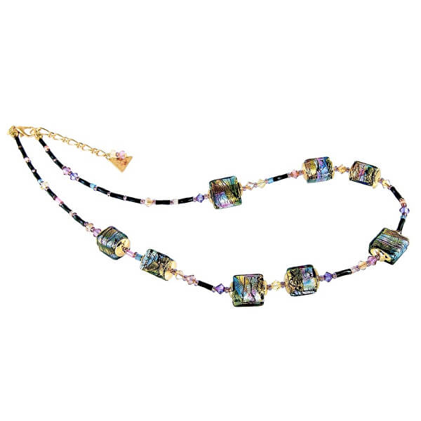Mysteriózny náhrdelník Gold Cubes s 24 karátovým zlatom a rýdzim striebrom v perlách Lampglas NCU17