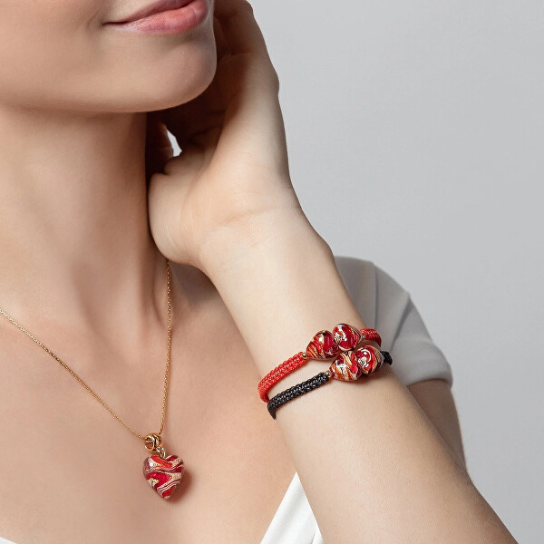 Náramek Double Cherry Heart-Red s 24karátovým zlatem v perlách Lampglas BLH-D-52/RED/POZ