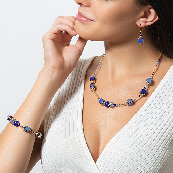 Nebesky modrý náhrdelník Triple Blue z perel Lampglas NCU28