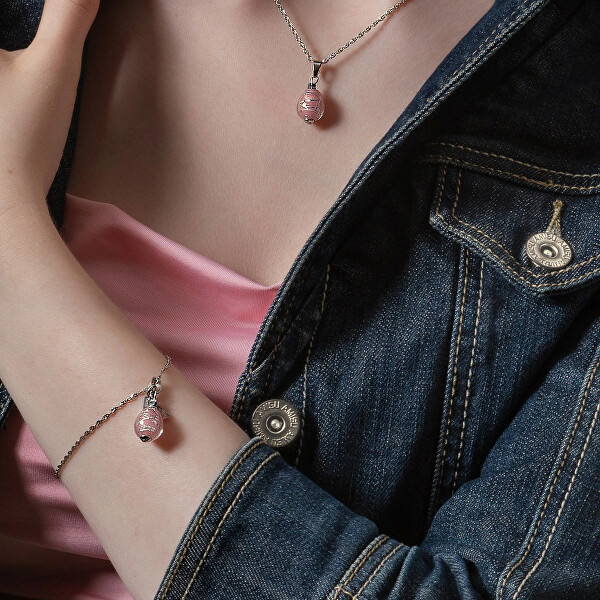 Něžný náramek Soft Pink Nude s ryzím stříbrem v perle Lampglas BNM5/AG/RHO