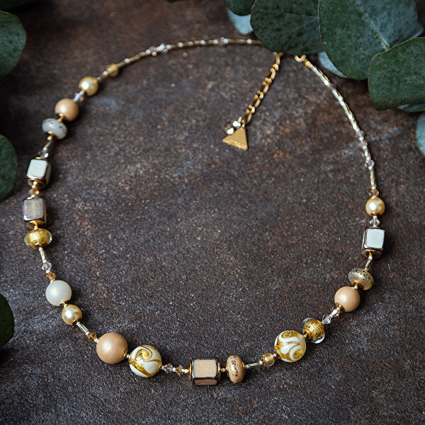 Oslnivý náhrdelník Spellwoven Treasures s 24-karátovým zlatom v perlách Lampglas NCU72
