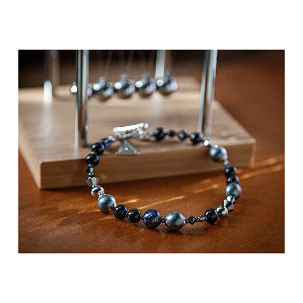 Herrenarmband Quiet Strength mit Lampglas-Perlen, Blue Goldstone und Hämatit BFM18