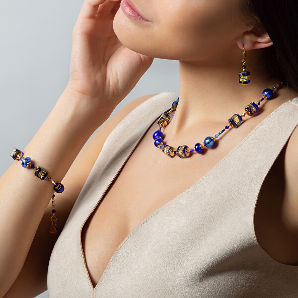 Prekrásny náhrdelník Blue Passion s 24-karátovým zlatom v perlách Lampglas NCU38