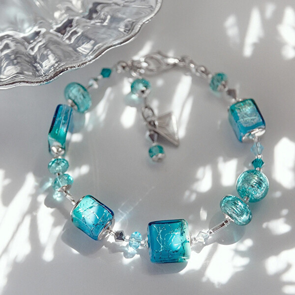 Půvabný náramek Turquoise Delight s ryzím stříbrem v perlách Lampglas BCU69
