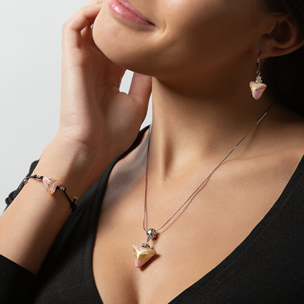 Romantici orecchini Sweet Rose Triangle con oro a 24 carati nelle perle Lampglas ETA9