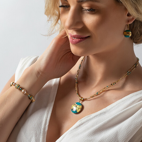 Tajomný dámsky náhrdelník Tyrquoise Gold s perlou Lampglas s 24-karátovým zlatom NP24