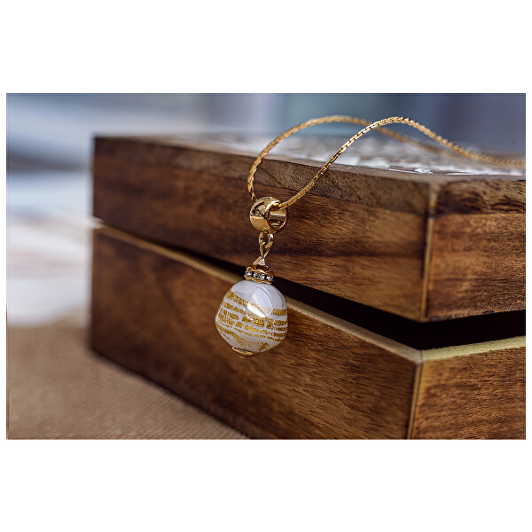 Einzigartige Halskette Icy Treasure mit 24 Karat Gold in einer Perle Lampglas NSA41