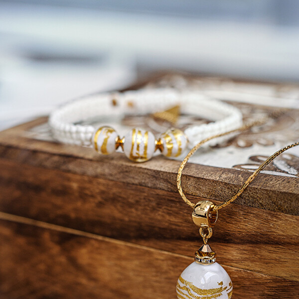 Unikátní náramek Icy Treasure s 24kt zlatem v perle Lampglas BSA41