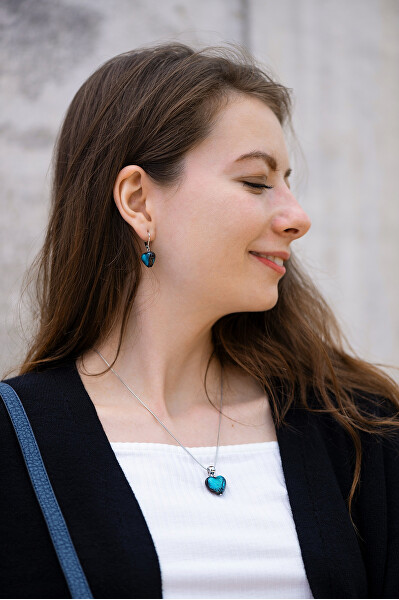 Výnimočné náušnice Turquoise Heart s rýdzim striebrom v perlách Lampglas ELH5