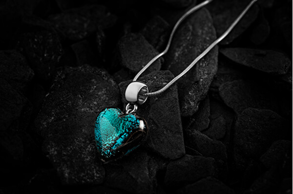 Výjimečný náhrdelník Turquoise Heart s perlou Lampglas s ryzím stříbrem NLH5