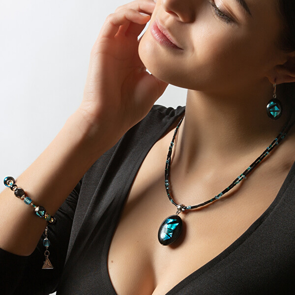 Výrazný náhrdelník Turquoise Shards s perlou Lampglas s rýdzim striebrom NP12