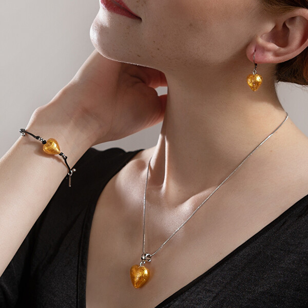 Pendente radiante Golden Heart con oro 24 carati nella perla Lampglas S24