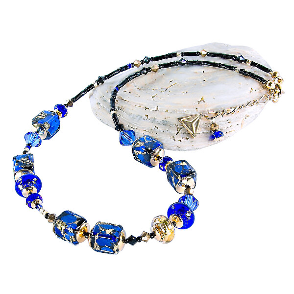 Elegante collana Deep Blue con oro 24k e argento puro in perle Lampglas NCU50