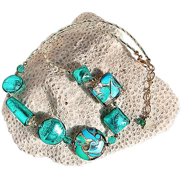Elegante Halskette mit 24 Karat Gold und Silber in Lampglas NRO1 Perlen