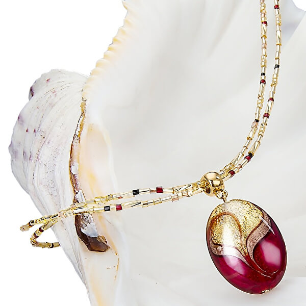Colier elegant Red Sea cu perla Lampglas cu aur de 24 de carate NP25