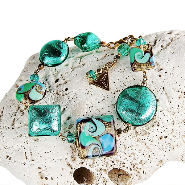 Elegante bracciale  Emerald Princessplaccato in oro 24 carati e argento sterling nelle perle Lampglas BRO1