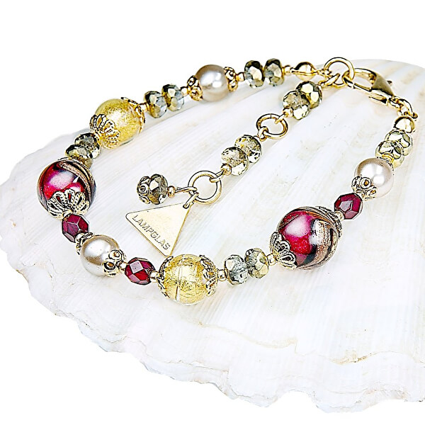 Brățară elegantă Red Sea cu perle Lampglas cu aur de 24 de carate BP25