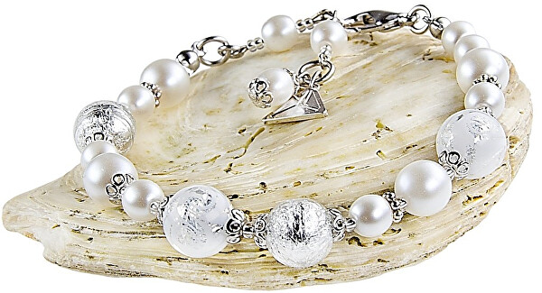 Elegantný náramok White Romance s perlami Lampglas s rýdzim striebrom BV1