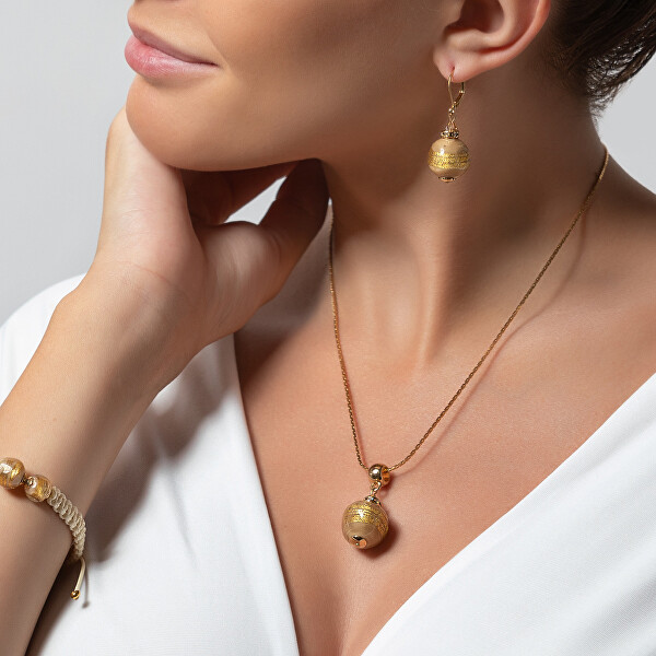 Elegante Halskette Toffee Treasure mit 24 Karat Gold in Perle Lampglas NSA42