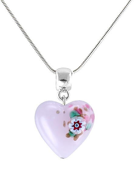 Hravý náhrdelník Pink Flower s unikátnou kresbou v perle Lampglas NLH11