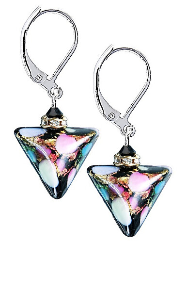 Splendidi orecchini Crazy Triangle con oro 24 carati nelle perle triangolari Lampglas ETA15