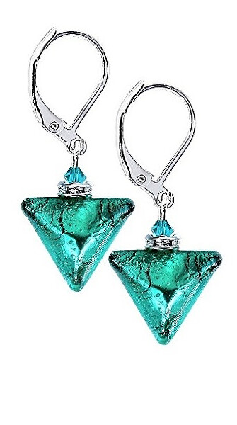 Splendidi orecchini Green Triangle con argento puro nelle perle Lampglas ETA7/S