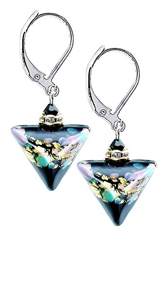Cercei frumoși Night Flower Triangle cu aur de 24 de carate în perle Lampglas ETA3