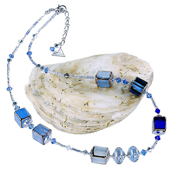 Gyönyörű nyaklánc Triple Blue 2 gyöngyből Lampglas NCU34