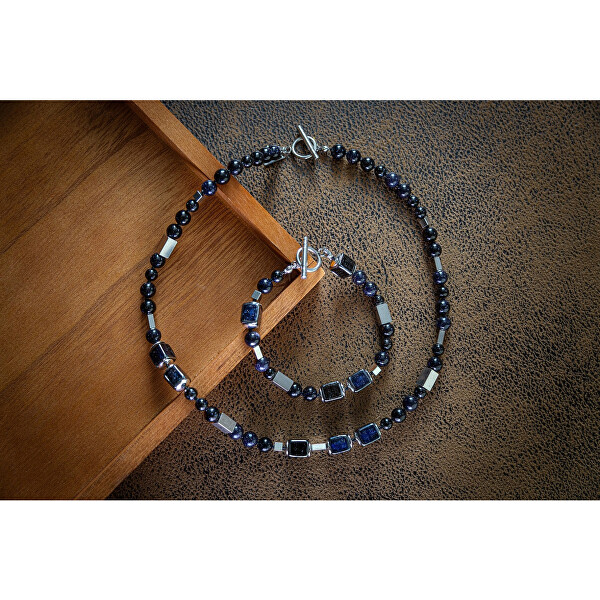 Colier de modă Star Dust cu perle unice Lampglas și Blue Goldstone NFM15