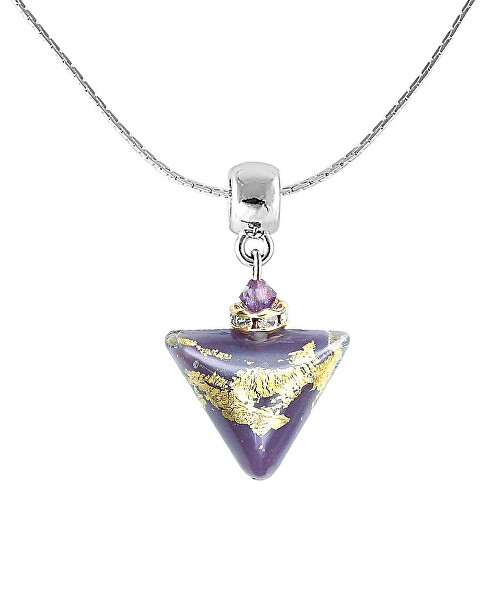 Nádherný náhrdelník Purple Triangle s 24-karátovým zlatom v perle Lampglas NTA10