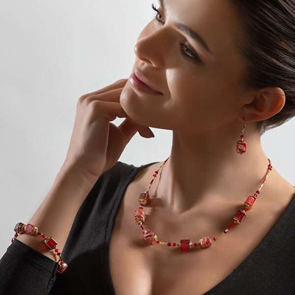 Halskette Scarlet Cubes mit 24 Karat Gold in Perlen Lampglas NCU65