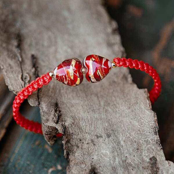 Náramek Double Cherry Heart-Red s 24karátovým zlatem v perlách Lampglas BLH-D-52/RED/POZ