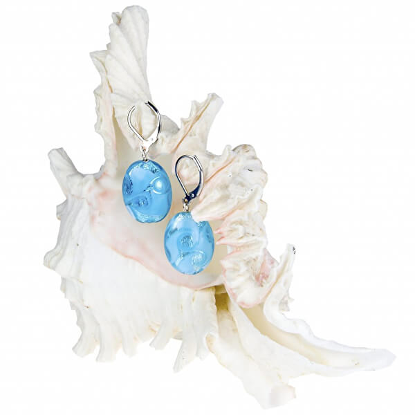 Sanfte blaue Ohrringe aus Lampglasperlen mit reinem EP4-Silber