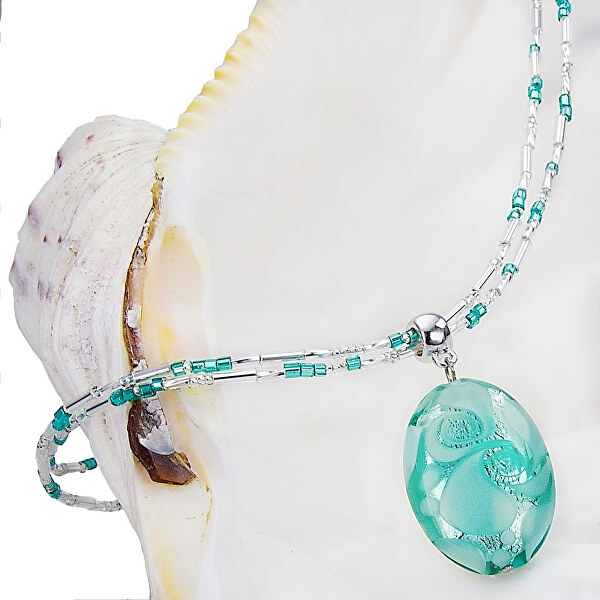 Colier fin pentru femei Turcoazdantelă cu perla Lampglas cu argint pur NP5