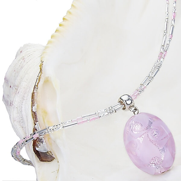 Colier fin Pink dantelă cu perla Lampglas cu argint pur NP2