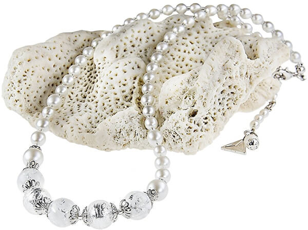 Nežný náhrdelník White Romance ss rýdzim striebrom v perlách Lampglas NV1