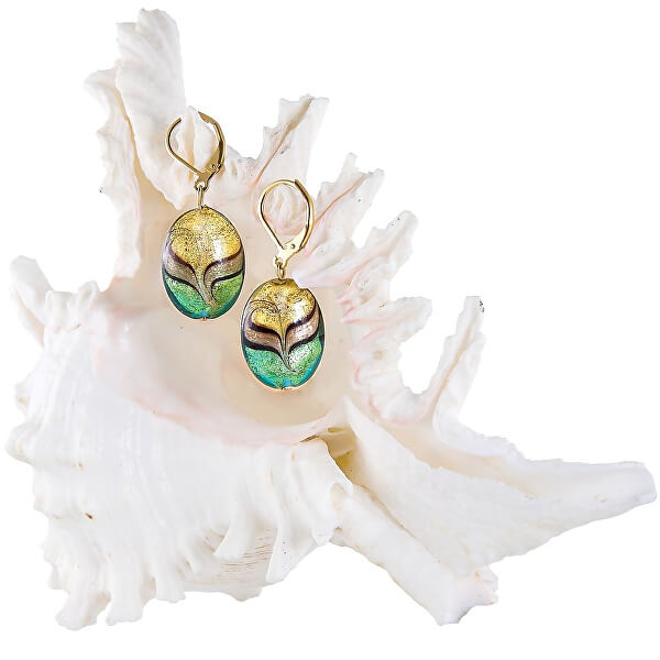 Eleganti orecchini Green  Sea realizzati con perle Lampglas con oro 24 carati EP26