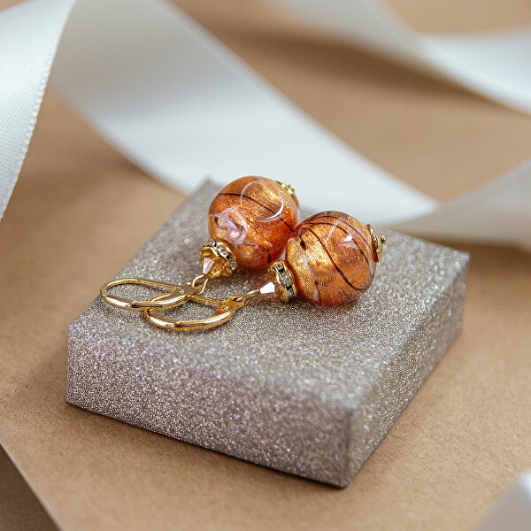 Orecchini originali Peach Fuzz Amulet con oro 24carati nelle perline Lampglas ESA48