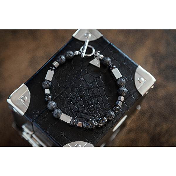 Pánský náramek Cryptic Darkness s perlami Lampglas a lávovým kamenem BFM11