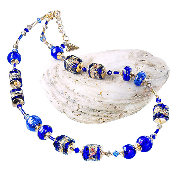 Colier frumos Blue Passion cu aur de 24k în perle Lampglas NCU38