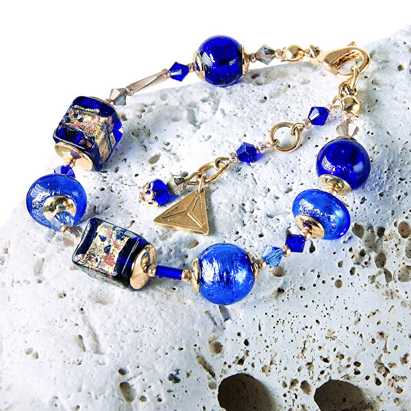 Prekrásny náramok Blue Passion s 24-karátovým zlatom a rýdzim striebrom v perlách Lampglas BCU38