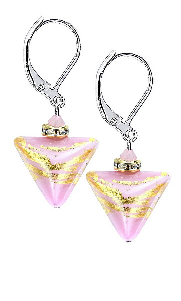 Romantikus fülbevaló Sweet Rose Triangle  24 karátos arannyal ellátott Lampglas ETA9 gyöngyből