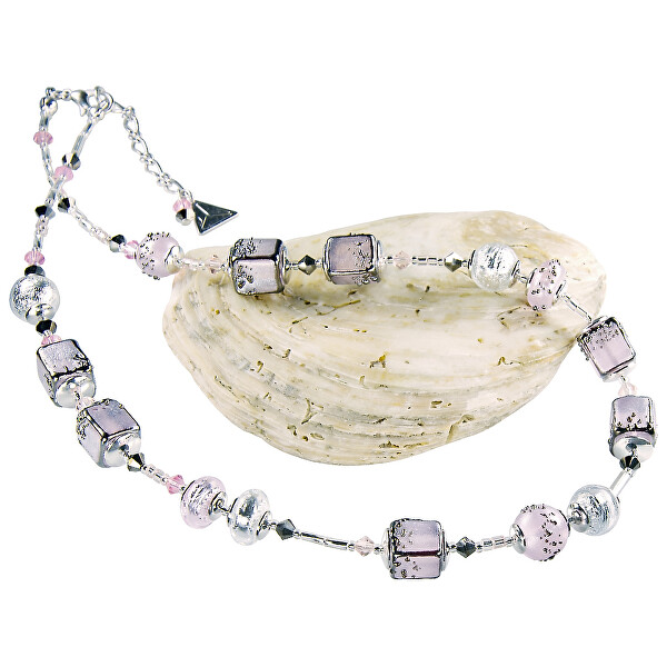 romantische Halskette Pink mit reinem Silber in Perlen  Lampglas NCU40