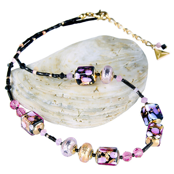 RomanticRomantische HalsketteSakura Cubes mit 24 Karat Gold und mit reinem Silber in Lampglas-Perlen NCU46