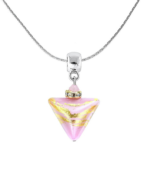 Romantische Halskette Sweet Rose Triangle mit 24 Karat Gold in einer Perle Lampglas NTA9